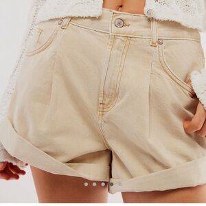 Free People Cream High-Waisted Shorts